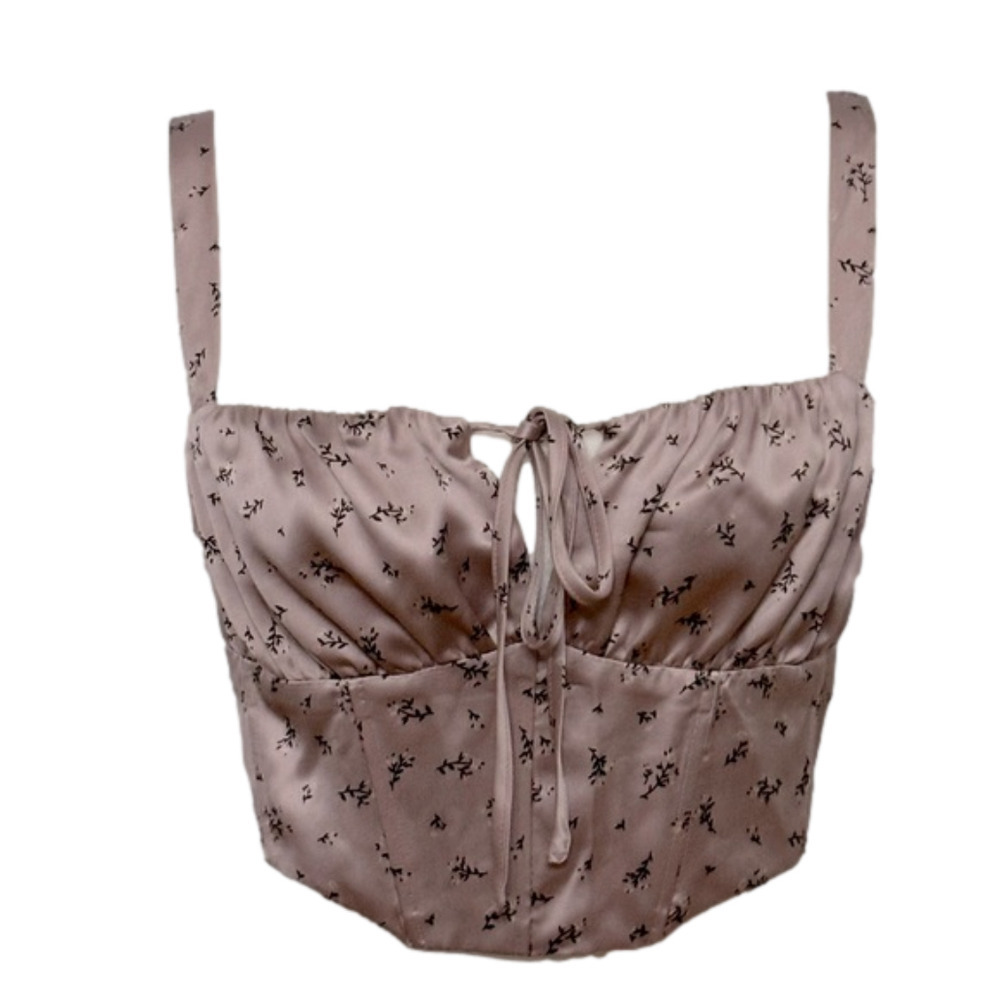 🔥GARAGE Crop/Cami Light Mauve with Floral Print womens size small lightly used